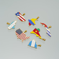 Perlengkapan & Komponen Perhiasan Lapis Emas 18K PVD Baja Tahan Karat 304 Enamel Peta Negara Bendera Nasional Grosir Pabrik