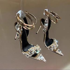 Sandales à talons hauts en argent et diamant pour femmes, chaussures de <span class=keywords><strong>mariée</strong></span>, bride croisée à la cheville, nouvelle collection 2023 - Product Image 1