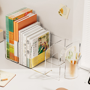 Support de livre en acrylique, organisateur de bureau rectangulaire transparent avec compartiments, étagère de rangement de bureau - Product Image 3