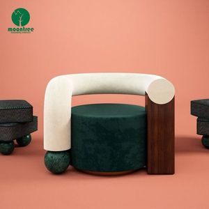 Moontree Mobilier de salon <span class=keywords><strong>design</strong></span> de luxe <span class=keywords><strong>Chaise</strong></span> d'appoint en <span class=keywords><strong>bois</strong></span> <span class=keywords><strong>et</strong></span> tissu avec base en marbre <span class=keywords><strong>Chaise</strong></span> de loisirs Lounge - Product Image 6
