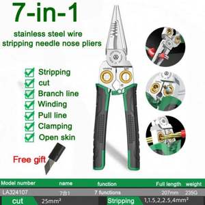 Pince d'électricien, Dénudeur de fils multifonction, Pince à bec effilé 8-en-1 en acier inoxydable avec mesure électrique - Product Image 6