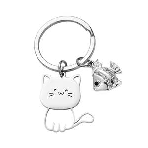 공장 직접 판매 간단한 스테인레스 스틸 만화 고양이 크리 에이 티브 키 체인 귀여운 고양이와 물고기 커플 펜던트 - Product Image 5