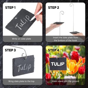 Étiquettes de plantes, marqueurs de plantes en <span class=keywords><strong>ardoise</strong></span> réutilisables, panneaux de jardin naturels résistants aux intempéries avec piquets en métal pour plante végétale à fleurs <span class=keywords><strong>d</strong></span>'herbes - Product Image 6