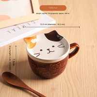 Mug en céramique gaufré mignon avec couvercle, motifs Shiba Inu, chat et hérisson, design attrayant, pour café, lait et petit-déjeuner, en stock