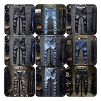 Surplus de stock : Jeans droits pour hommes en denim de printemps, coupe mi-formelle, en coton biologique, résistant à la décoloration, tie-dye, à prix très bas