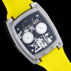 Montre de luxe sportive automatique mécanique pour homme, style supercar, avec bracelet en silicone jaune de haute qualité et squelette apparent, tourbillon intégré - Product Image 5