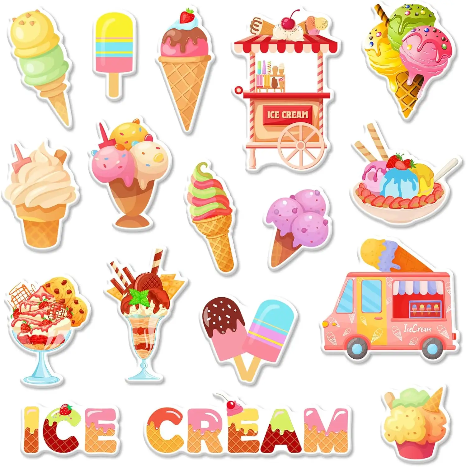 Ice Cream Thick Gel Clings Colorful Window Booth Summer Sticker for Summer Toddlers Kids Home Classroom Ice Cream Party Supplies