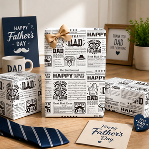 Papier cadeau sur le thème de la fête des pères, papier spécial double face avec texte et icônes DAD Super Dad Best Dad Ever - Product Image 2