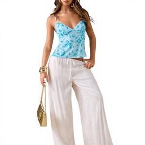 Pantalon de plage ample en lin français 100 % pour femme, coupe décontractée, style festival et vacances, broderie personnalisée - Product Image 5