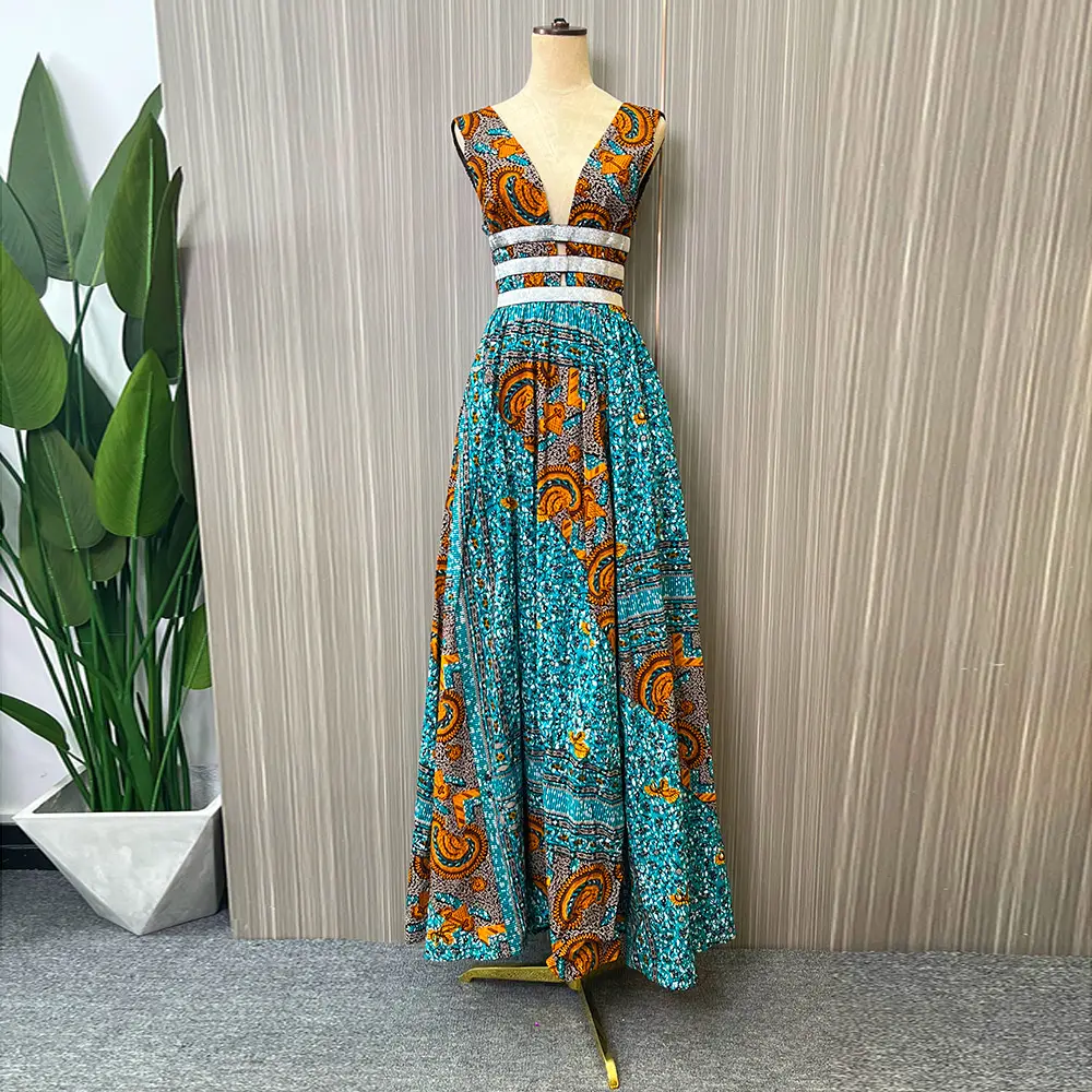 Hot Selling 100% cotton material sleeveless maxi ankara dress wax cloth african dresses for women clothing