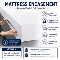 Protège-matelas imperméable à 6 côtés avec fermeture éclair, housse de matelas lavable en machine, protège-matelas zippé pour lit queen size