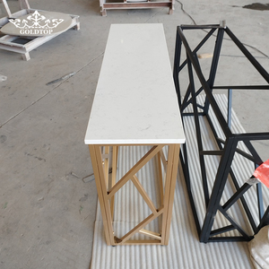 Goldtop Stone Customized New Design 4044 Bianco Carrara Engineered Quartz Table Tops with Iron <b>Bracket</b> for Home and Office Use - Product Image 1