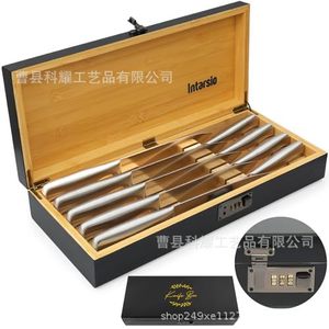 Intarsio Bamboo <b>Knife</b> Storage Box 7pcs With <b>Lock</b> For Kitchen <b>Knives</b> - Product Image 5