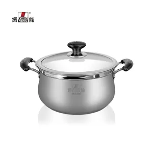 20 CM retail stainless steel SUS304 soup or milk pot with drum-shaped and glass lid riveted and double bakelite handle