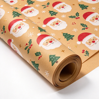 Recycelbares Weihnachts-Kraftpapier Rolle Individuell Bedrucktes Santa & Süßigkeiten Kraftpapier für Weihnachtsgeschenkverpackung & Basteln