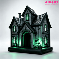 Maison gonflable publicitaire d'horreur à deux étages, imprimée avec des motifs de chauves-souris et d'araignées, pour événements d'Halloween en extérieur