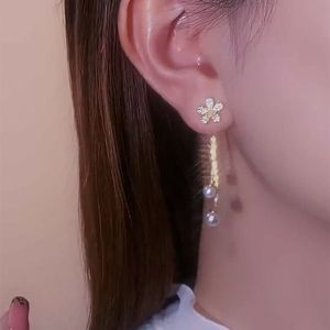 Pendientes <span class=keywords><strong>Largos</strong></span> <span class=keywords><strong>de</strong></span> <span class=keywords><strong>Plata</strong></span> S925 con Perlas y Borlas, Diseño Clásico <span class=keywords><strong>de</strong></span> Aro en Aleación Chapada en Oro, para Compromiso y Boda - Product Image 6