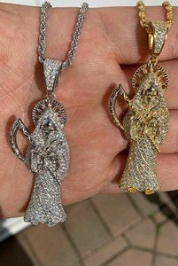 Collar con Colgante de Santa Muerte Estilo Hip Hop DUYIZHAO, Lleno de Circonitas Cúbicas, Colgante de <span class=keywords><strong>Azrael</strong></span>, Joyería Fina - Product Image 6