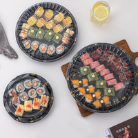 Plateau à sushi rond personnalisé de haute qualité, conteneur alimentaire en plastique avec couvercle, emballage jetable à fond profond pour emporter