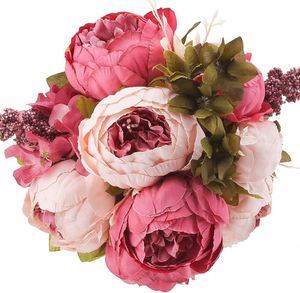 Flores Artificiales de Peonía de Seda Realistas, Estilo Europeo, Color Primaveral, 13 Piezas, Accesorios para Bodas, Decoración para el Hogar y la Habitación - Product Image 1