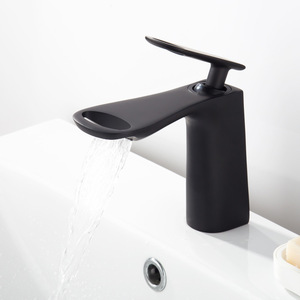 Grifo de cascada para lavabo de baño, un solo Mango, negro - Product Image 1