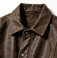 Jaket Kulit Trucker Vintage Distressed Pria Kerah Lapel Kancing Depan Retro Kasual Street Outerwear