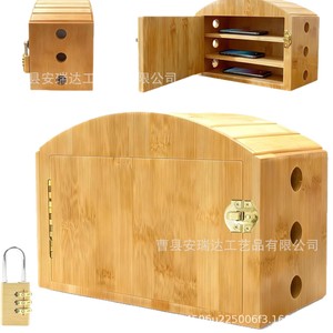 Caja de Almacenamiento para Teléfono Móvil de Bambú de 21 cm, Caja de Madera para el Hogar con Compartimentos Multicapa y Tapa - Product Image 2