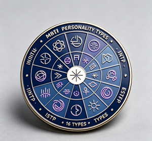 Plaque décorative ronde en métal avec symboles des types de personnalité MBTI, plaque de présentation en résine bleue pour la décoration intérieure - Product Image 5