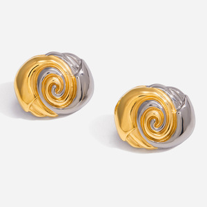 <b>Stud</b> Earrings Spiral <b>Titanium</b> Steel Gold Silver Color Block Geometric Design Fashion Jewelry Gift - Product Image 1