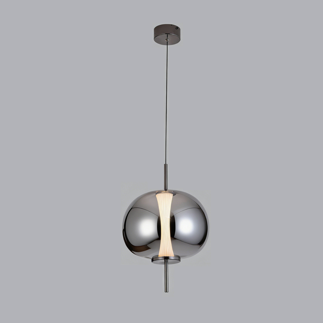 Modern Glass Globe Pendant Light Pearl Black Spherical Lamp with Black Metal Frame for Bedroom Bedside Dining Bar Decor