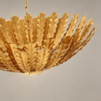 Lustre vintage en or avec feuilles d'acanthe, luminaire suspendu en métal de luxe avec plumes, LED, hauteur réglable, garantie 5 ans, élégant