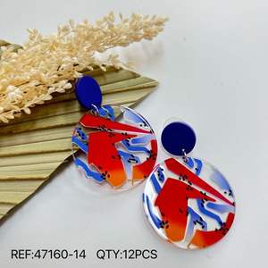 Orecchini pendenti colorati dipinti con borchie blu, gioielli di tendenza per donna, set da 12 pezzi - Product Image 1