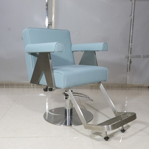 Venta al por mayor moderna Base de acero inoxidable salón de pelo azul Silla de afeitar mujeres pequeña silla de salón de belleza para la venta - Product Image 4
