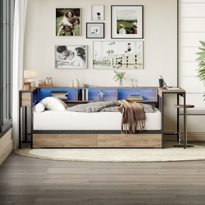 <span class=keywords><strong>Letto</strong></span> ad angolo M con libreria, <span class=keywords><strong>2</strong></span> cassetti contenitore, <span class=keywords><strong>letto</strong></span> matrimoniale moderno con luce LED e stazione di ricarica, divano <span class=keywords><strong>letto</strong></span> moderno - Product Image 6