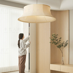 Lustre d'inspiration zen japonaise, luminaire rond en tissu E27, pour salon, chambre à coucher, salon de thé, hôtel - Product Image 1