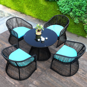 Ensemble de meubles de jardin en bois de teck massif, tables et chaises en rotin pour restaurants et bistrot - Product Image 1