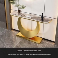 Mesa Consola de Estilo Italiano Moderno y Lujoso para Sala de Estar, con Tablero de Piedra y Estructura Metálica, para Pasillo y Corredor