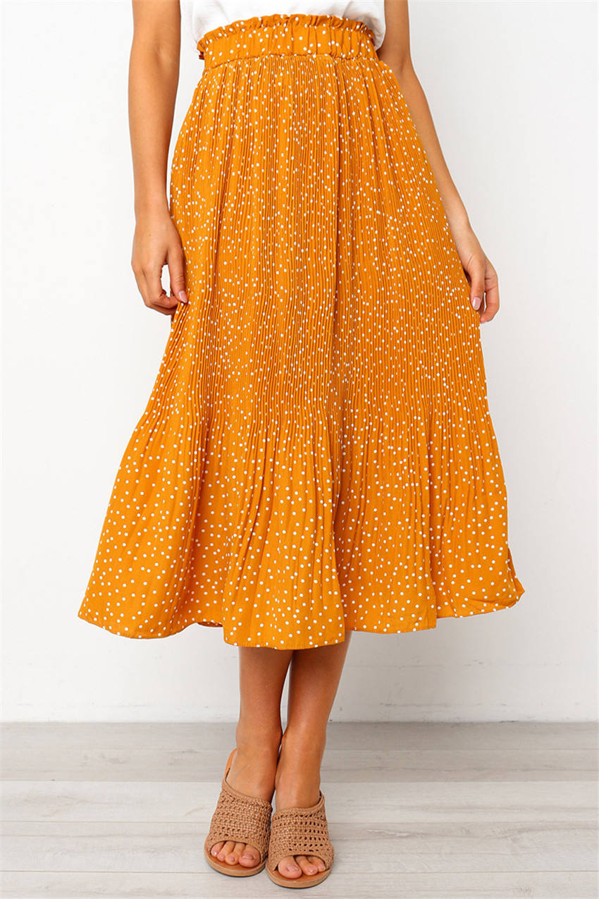 Elegant Women's Skirts Dot Stripped Floral Print Midi - Main Image