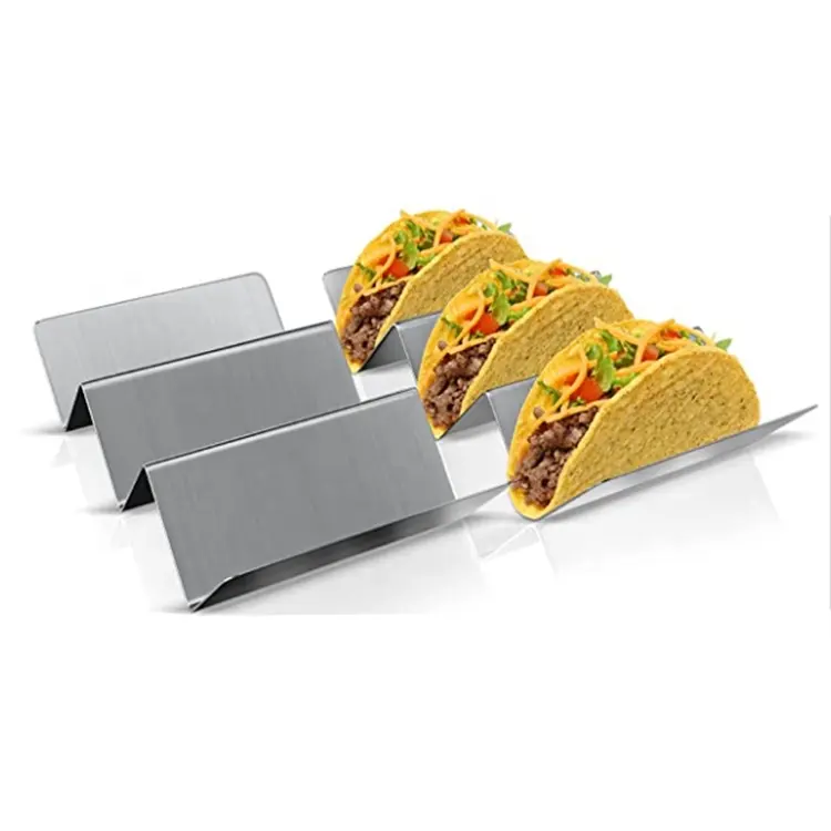 Stainless Steel 3 Section Taco Holder, Taco Holder Stand, Holds Up to 3 Tacos Each, Plate Dish