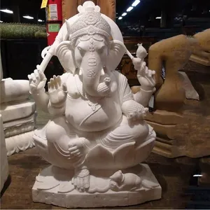 Personnalisé grande taille marbre Ganesha statue sculptée à la main pierre inde figure religieuse éléphant dieu sculpture