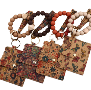 Unisex Exclusive Short Nylon Silicone Bead <b>Bracelet</b> Cork Cardholder Keychain Portable Button Closure Vintage Nylon Lining No - Product Image 1