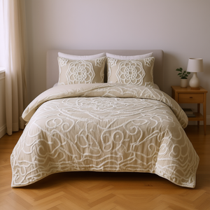 Ensemble de housse de couette en coton capitonné 3 pièces, motif géométrique, style classique, literie pour la maison - Product Image 2