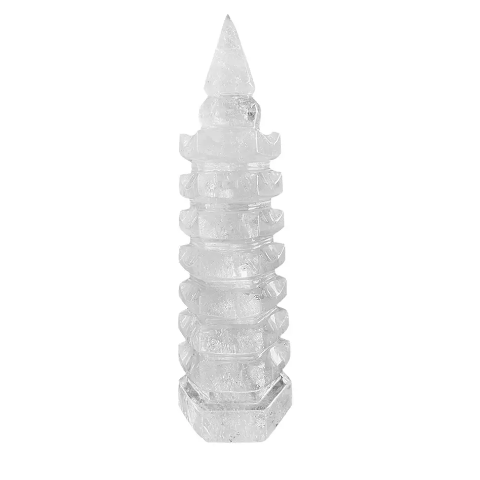 Ornement point de quartz transparent en cristal blanc, fournitures de modèle de tour de Wenchang, pagode bouddhiste en cristal pour décoration de la maison, 1 pièce