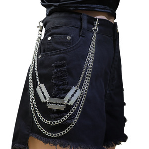 Waist <b>Chain</b> Multi Layer Metal Blade Pendant For <b>Jeans</b> Hip Hop Casual Fashion Accessory Zinc Alloy White K - Product Image 1