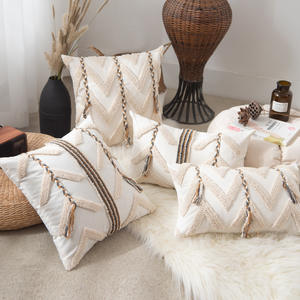 Funda De Almohada Bohemia geométrica con mechones de 18x18 pulgadas decorativa moderna, funda de algodón <span class=keywords><strong>Ramio</strong></span> - Product Image 1