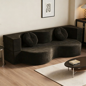 Divano Angolare Espandibile di Lusso per Soggiorno con Schienale in Spugna ad Alta Resilienza a Forma d'Onda, Set di Mobili Direttamente dalla Fabbrica - Product Image 3