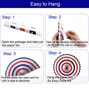 12 Piezas de Abanicos de Papel Colgantes, Decoraciones Patrióticas para el 4 de Julio, Día de la Independencia, Decoraciones para Fiestas Temáticas Americanas, Decoraciones para Festivales, Bandera de Estados Unidos - Product Image 5