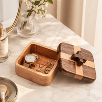 Boîte à bijoux en bois faite à la main avec couvercle à nœud papillon, boîte cadeau en bois massif bicolore pour bague, souvenir, vente en gros