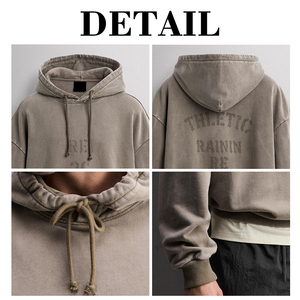 Sweat-shirt à capuche ample en molleton 100 % coton délavé style vintage pour homme KingSen, avec imprimé vieilli et épaules tombantes - Product Image 6