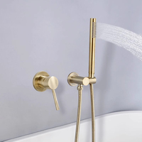 Ensemble de douche thermostatique massant à poignée unique en acier inoxydable brossé jaune doré foncé, conception pressurisée pour salle de bain
